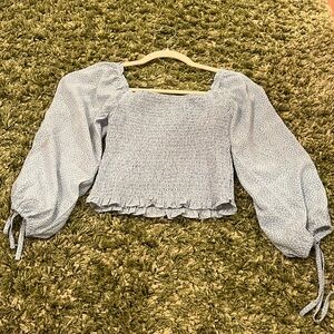 Blue Floral Long Sleeve Blouce